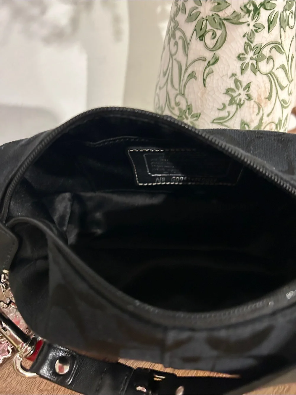 Coach Black Signature Shoulder Bag with Glitter Silver Trim